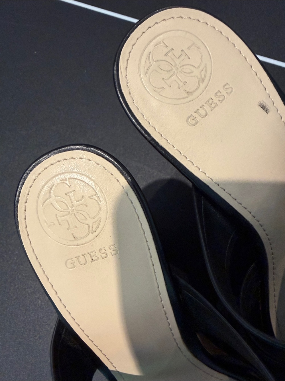 Guess Black Leather Cork Wedge Slide Sandals - Picture 2 of 5
